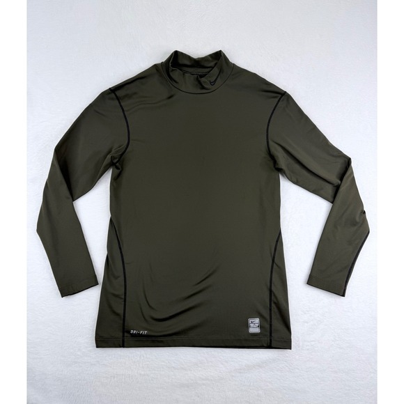 Nike Other - Nike Pro Combat Dri-FIT Mens Long Sleeve Mock Neck Compression Shirt Olive Green